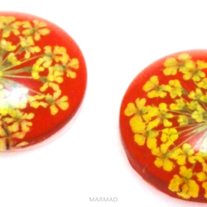 Kaboszon szklany czerwony - moneta 20mm - zasuszone kwiaty