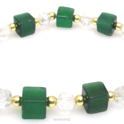 Bransoleta - uleksyt zielony, kryształki fasetowane i hematyt - 18cm