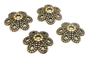 Czapeczki na korale - kwiatek 9mm - antyczny brąz
