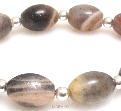Bransoleta - kamień księżycowy oliwki i hematyt srebrny - 18cm