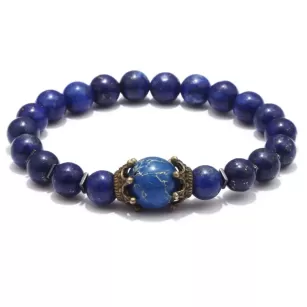 Bransoletka -Lapis Lazuli, Hematyt, elementy ozdobne- korony- kule 8mm i 10 mm - na gumce