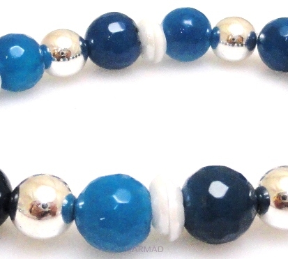 Bransoleta - agat niebieski, hematyt srebrny i koraliki perłowe - 18,5cm