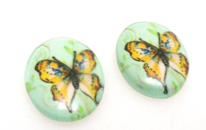 Kaboszon szklany - owal 18x13mm - motyl