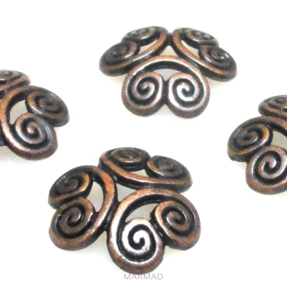 Czapeczki bali na korale - 12mm - red copper